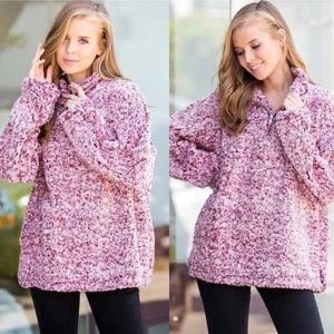 Burgundy Sherpa Half Zip Pullover